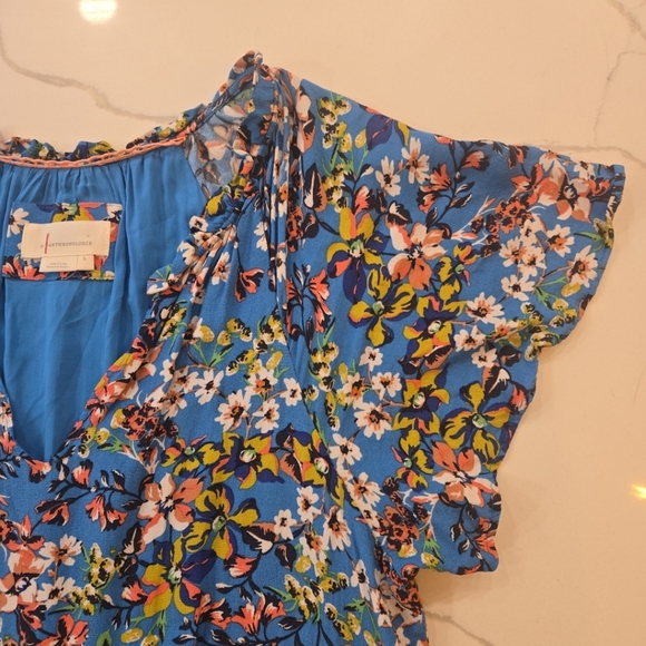 Anthropolgie Robin Tiered Ruffled Mini Dress Blue Green Womens Large - Picture 9 of 12